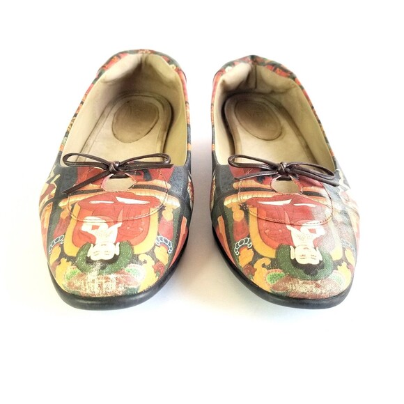 ICON Women's Multicolor Printed Leather Flats Sz 8 Art To Wear Casual Bow - Picture 13 of 14